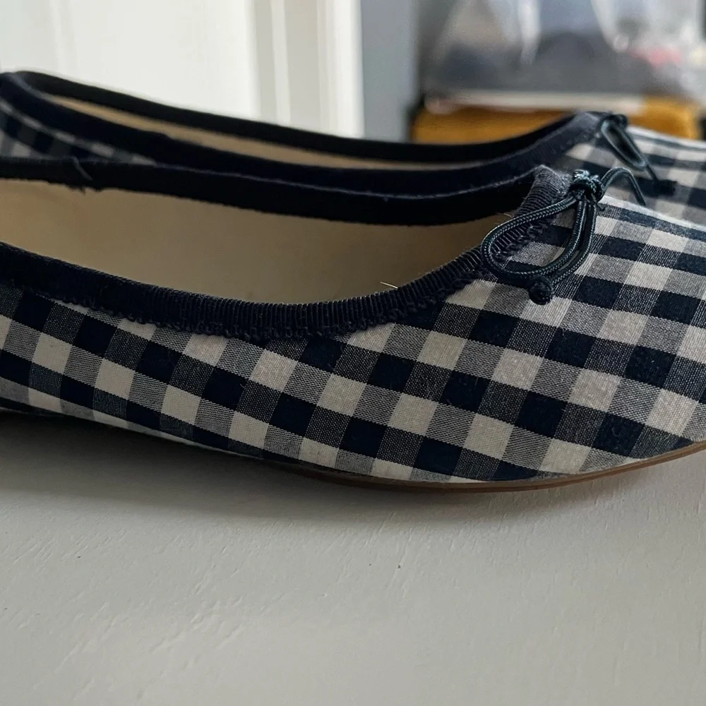J.Crew Crewcuts Little Girl Gingham Checkered Ballet Flats Navy Size 3 GUC